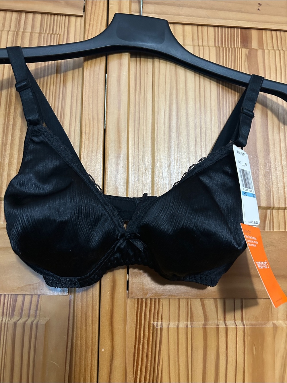 Warner's Black Satin-Look Lace-Trim Full Coverage Bra